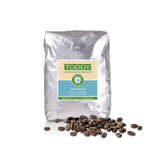 Five pound bag of whole bean Toddy cold brew coffee in Americana flavor