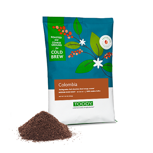 Twelve Ounce bag of Toddy cold brew coffee in Colombian Rainforest flavor.