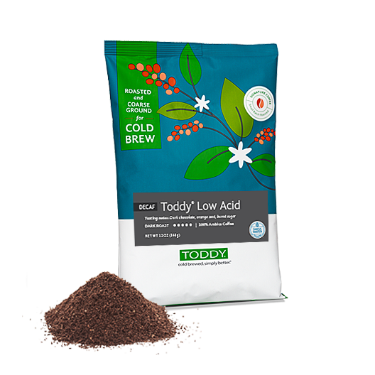 Twelve Ounce bag of Toddy cold brew coffee in Decaf Low Acid flavor