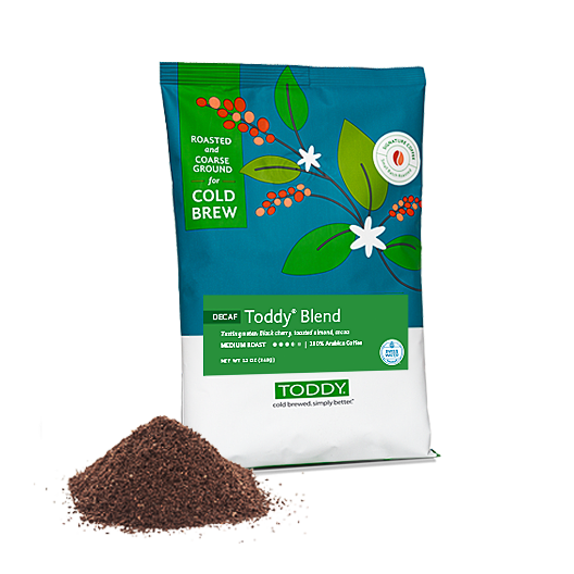 Twelve Ounce bag of Toddy cold brew coffee in Decaf Toddy Blend flavor