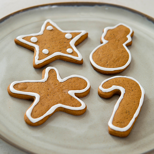 Gingerbread cookies frosted and plated for serving